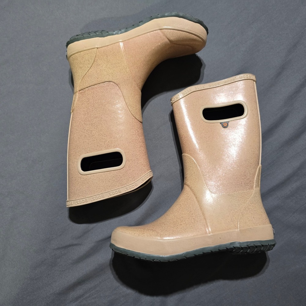 Bogs Rain Boots Youth 4 Rose Gold Glitter Waterproof Easy-On Handles 72389-689